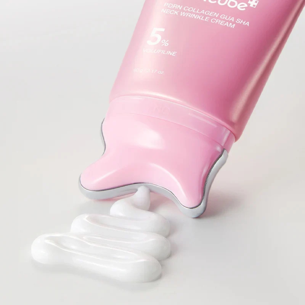 Medicube PDRN Collagen Gua Sha Neck Wrinkle Cream - stangrinamasis kaklo ir dekoltė kremas su Gua Sha aplikatoriumi